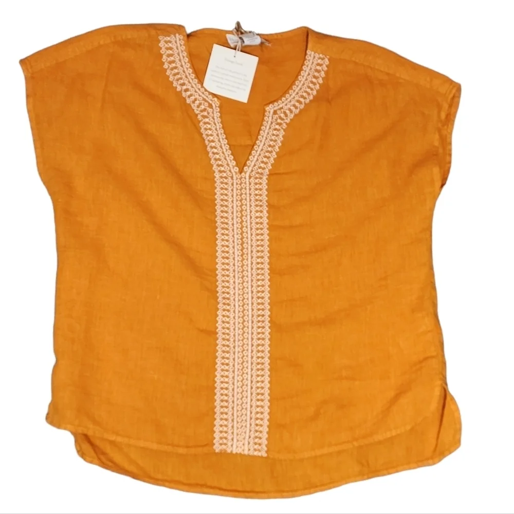 100%‎ Linen NWT House of Harlow Embroidered Orange Blouse Top Shirt Size M